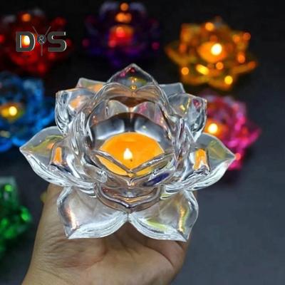 Chiński przezroczysty świecznik w kształcie lotosu, sztuczny kryształowy kwiat, stożkowa świeca w kształcie filaru, świecznik typu tealight, centralny element stołu weselnego