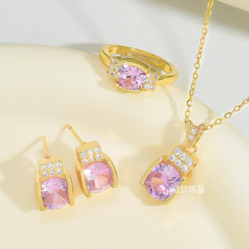 Titanium Steel Pink Zircon Necklace Female Court Retro Ethnic Style Exquisite Pendant Same Accessories
