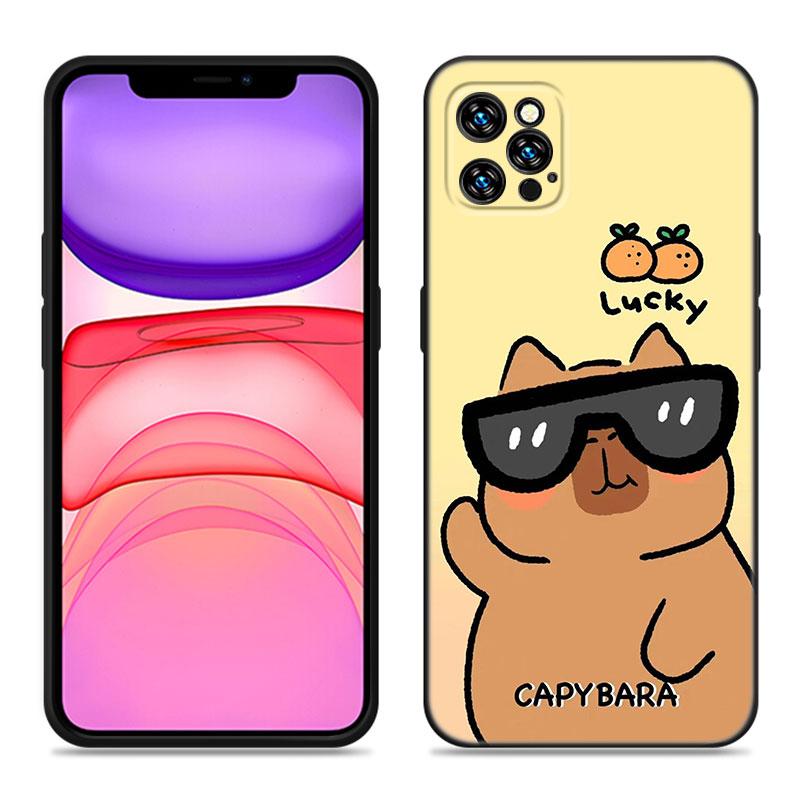 Cute Cartoon Capybara Phone Case For Apple iPhone 12 13 Mini 11 14 15 Pro Max 7 8 Plus X XR XS SE 2020 2022 Black Silicone Case