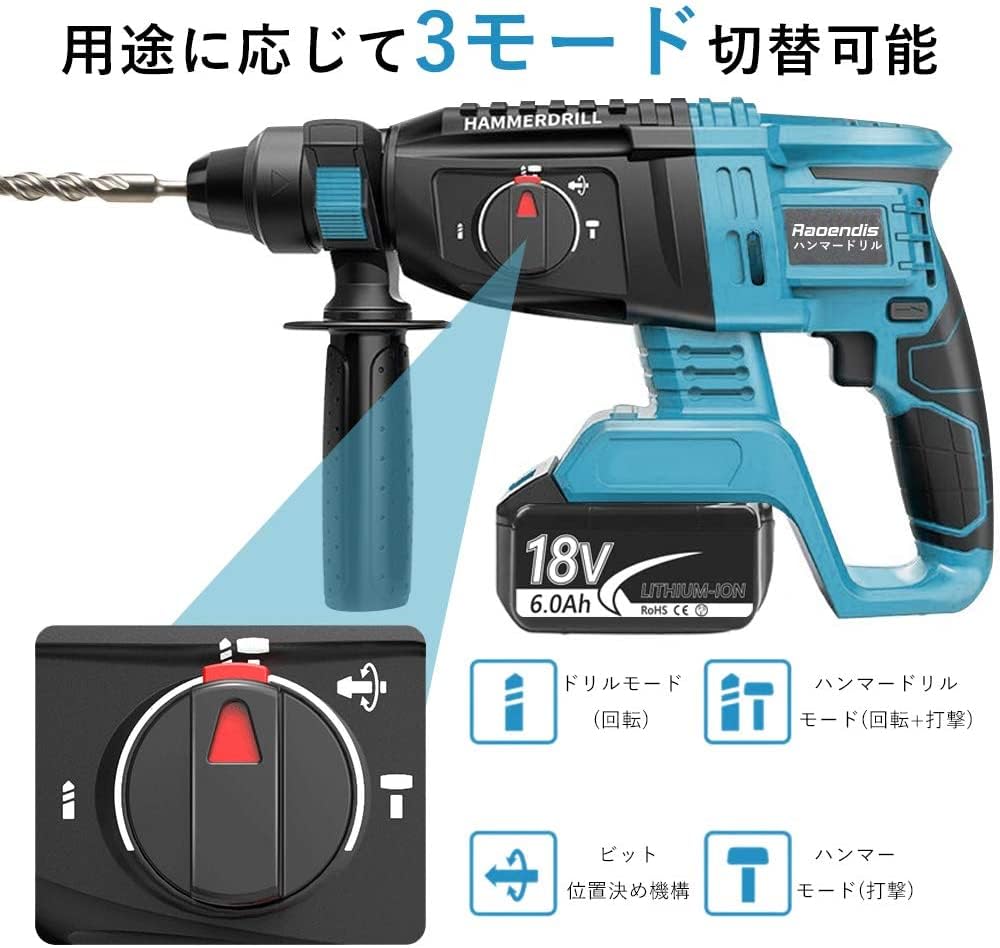 Kyohen Cordless Electric Hammer Drill with Storage Compatible with Makita Hammer Drill for Drilling and DIY Case, 18V, Powerful, Professional-Grade