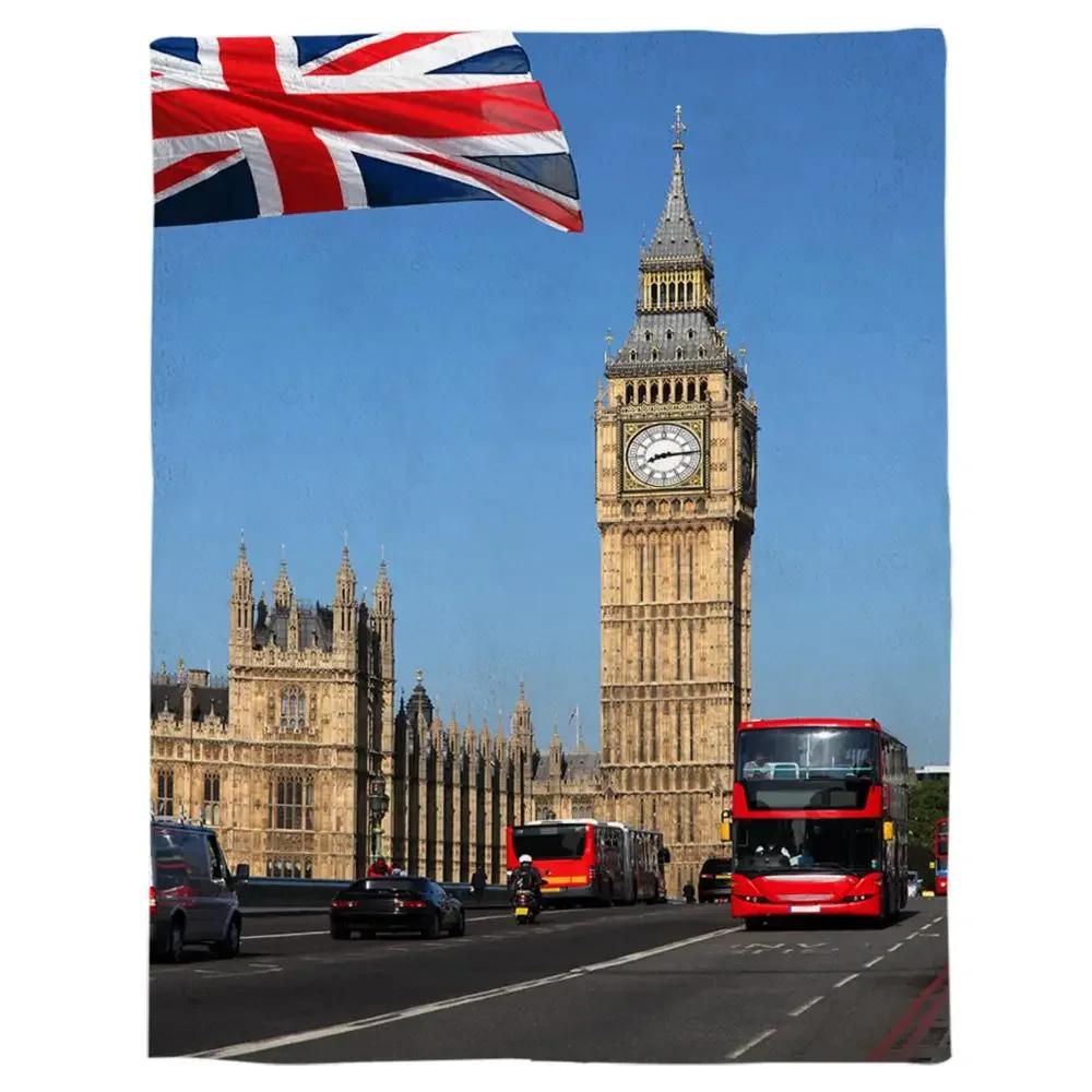 Londra Gran Bretagna Big Ben Bandiera Coperta Plaid Calda Coperta in Microfibra Coperta di Flanella Decorazione Camera da Letto Coperte per Letto Divano Regalo