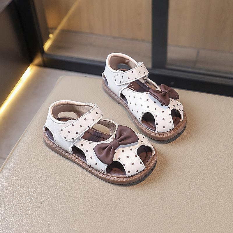 Fashion Kids Shoes 2025 Summer New Style Girl Bow Princess Sandals  Anti Slip Child Beach Shoe Simple Girls Polka Shoes Zapatos