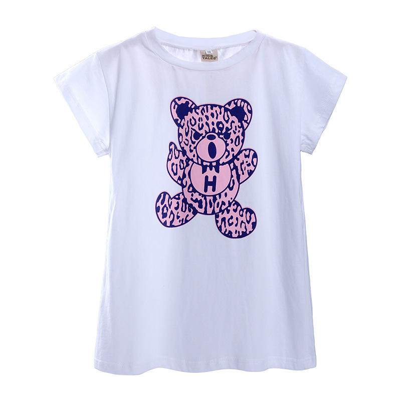 Girls Summer Cartoon Short Sleeve Knit A-Line T-Shirt Dress 90