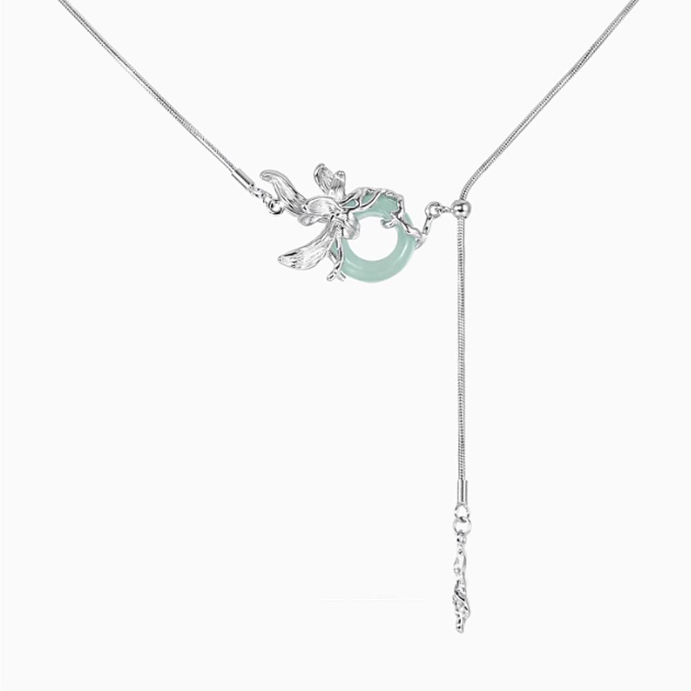 Original Iris Sterling Silver Necklace Women Round Hollowed Jade Flower Pendant Clavicle Chain Fine Jewelry Gifts