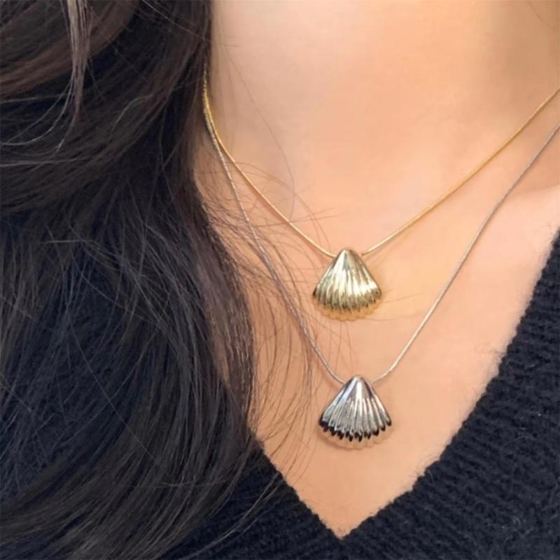 Simple Metal Shells Pendant Necklace Earrings Sweet Cool Collar Necklace Choker Neck Chain Y2K Earrings Fashion Jewelry