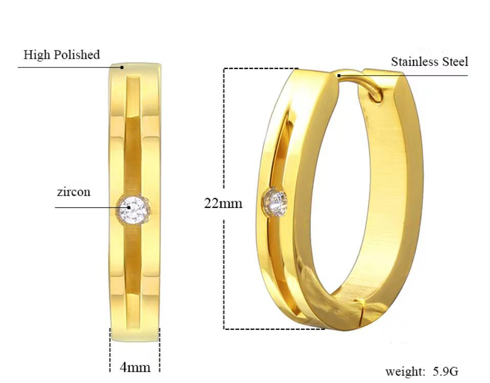 High-End Stainless Steel Square Hoop Earrings with Rhinestones - Elegant Luxury Style