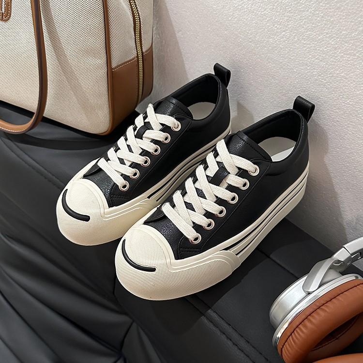 2025 new open smile inner height increase white shoes women's versatile platform casual shoes breathable college style sports women's shoes