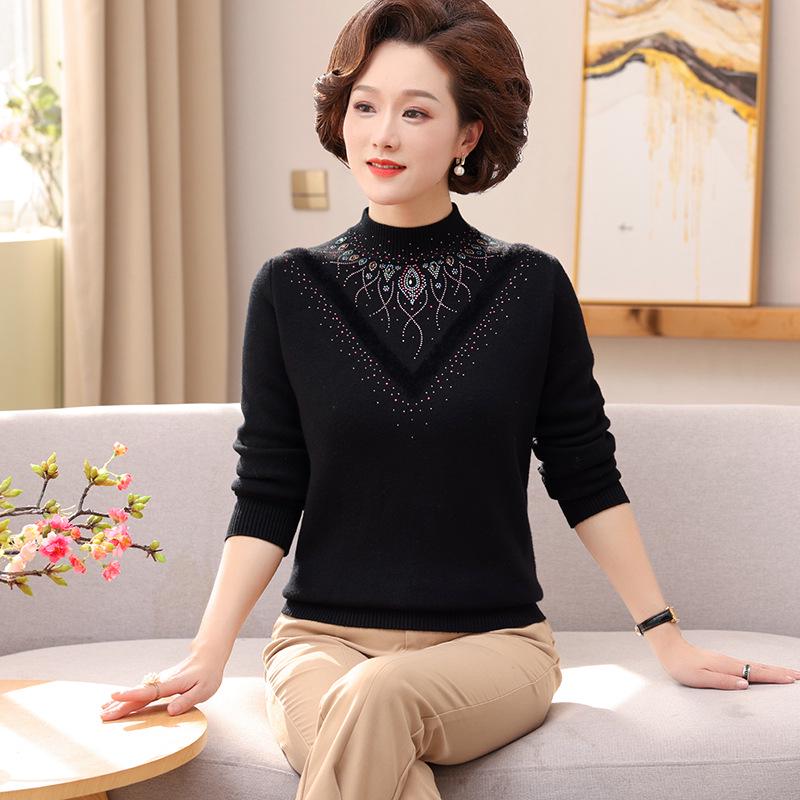 Mom's Winter Velvet Sweater - Stylish High-Neck Base Layer for Middle-aged & Elderly Women