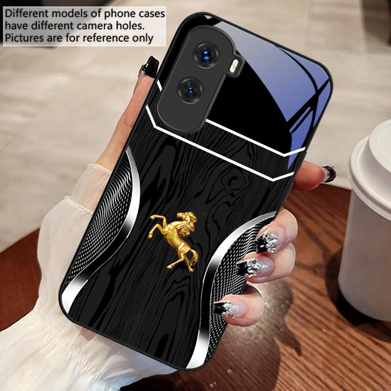 Wood Grain Golden Horse For Honor 200 90 8X 9X Pro Lite P50 P40 Nova 10 11i P60 Magic4 6 Mate 20 50 Tempered Glass Phone Case