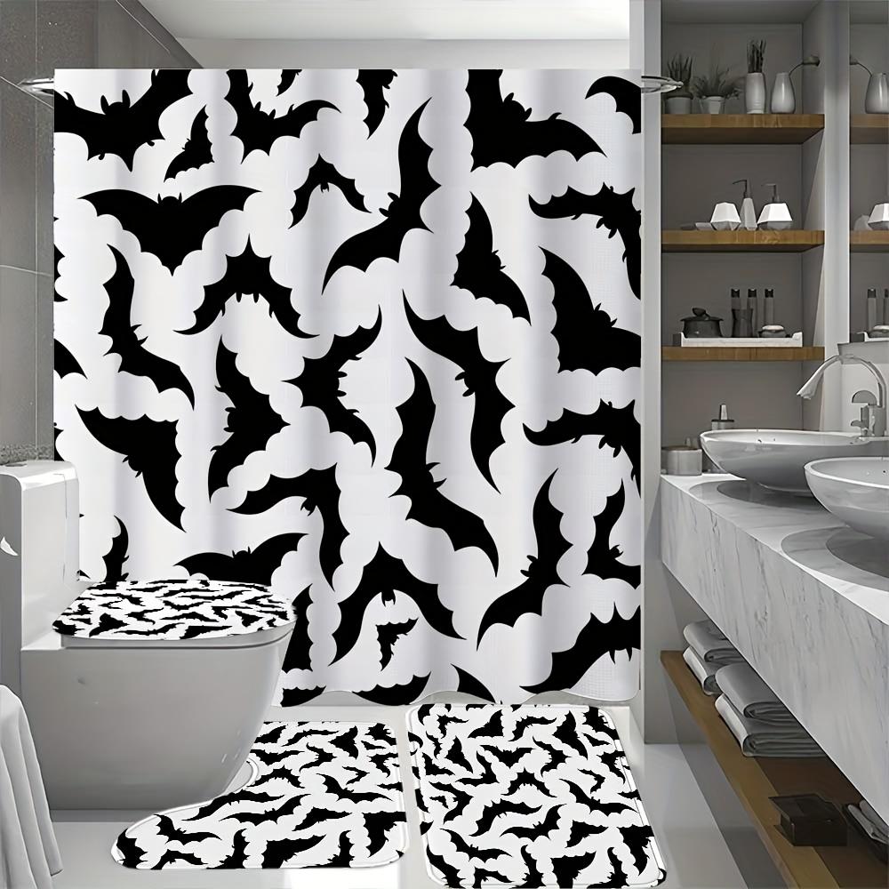 Halloween Bat Bathroom Set - Spooky Shower Curtain, Toilet Cover & Rugs, Goth Decor Gift, Soft Durable Materials For Daily Use