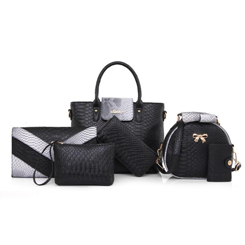 

Новая модная сумка для матери и ребенка с крокодиловым узором, комплект из шести предметов, сумка через плечо, женская сумка через плечо, одна сумка чёрный