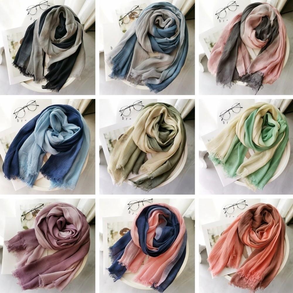 Color Matching Thin Fabric Cotton Scarf Simple Elegant Two-Color Scarf Lightweight Vintage Soft Wrap Cold Protection