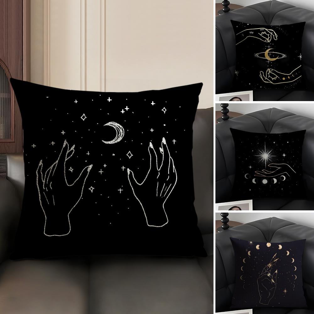 C-Celestial H-Hands Art Print Cushion Cover Natural Linen Organic Fabric Double-Sided Printing Sofa Home Decor Gift Pillow Case