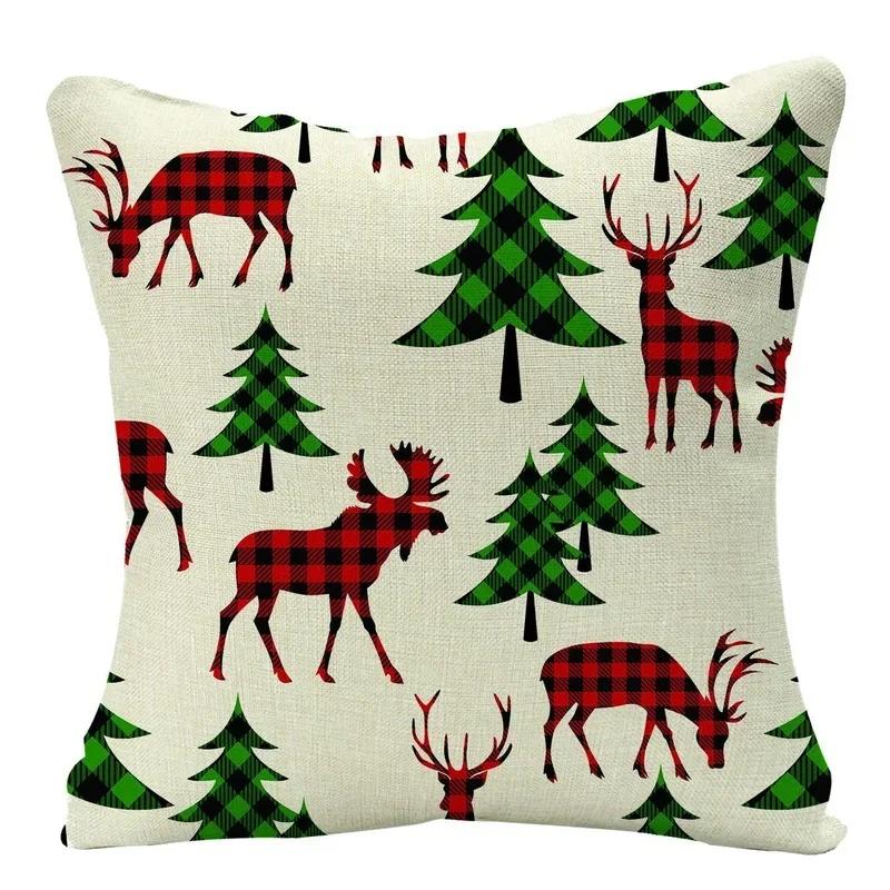 2022 Merry Christmas Home Decor Cushion Cover 45x45cm Cute Animals Cartoon Printed Throw Pillow Cover Xmas Decorative Pillowcase