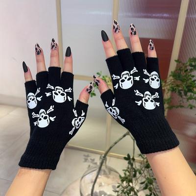 Rękawiczki Halloween Skull Half-Finger - dzianina akrylowa Ciepłe rękawiczki rowerowe Outdoor bez palców, tylko pranie ręczne - kolekcja jesień/zima
