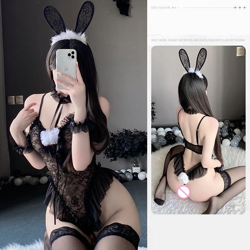 Sexy Crotchless Lingerie Women Hollow Lace Open Porno Bodysuit Erotic Pajamas Teddy Babydoll Dress Deep V Open Bra Underwear Set