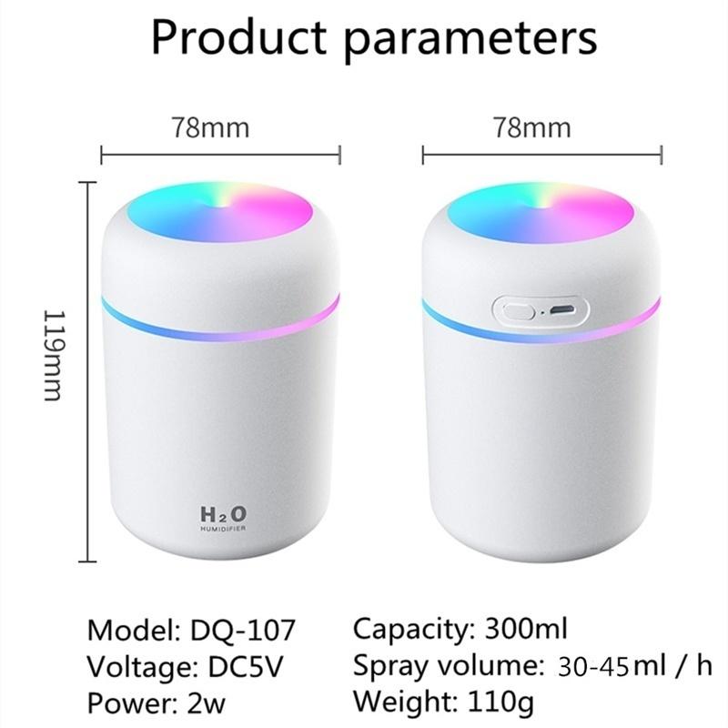 300ml Aromatherapy Humidifier  Colorful Atmosphere Lights Car Essential Oil Diffuser Usb Air Ultrasonic Aroma Diffuser