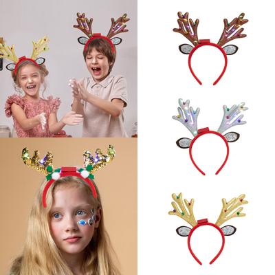 Weihnachten Rentiergeweih Stirnbänder Glitzer LED Haarreif für Weihnachts-Kopfschmuck Kostümparty Zubehör