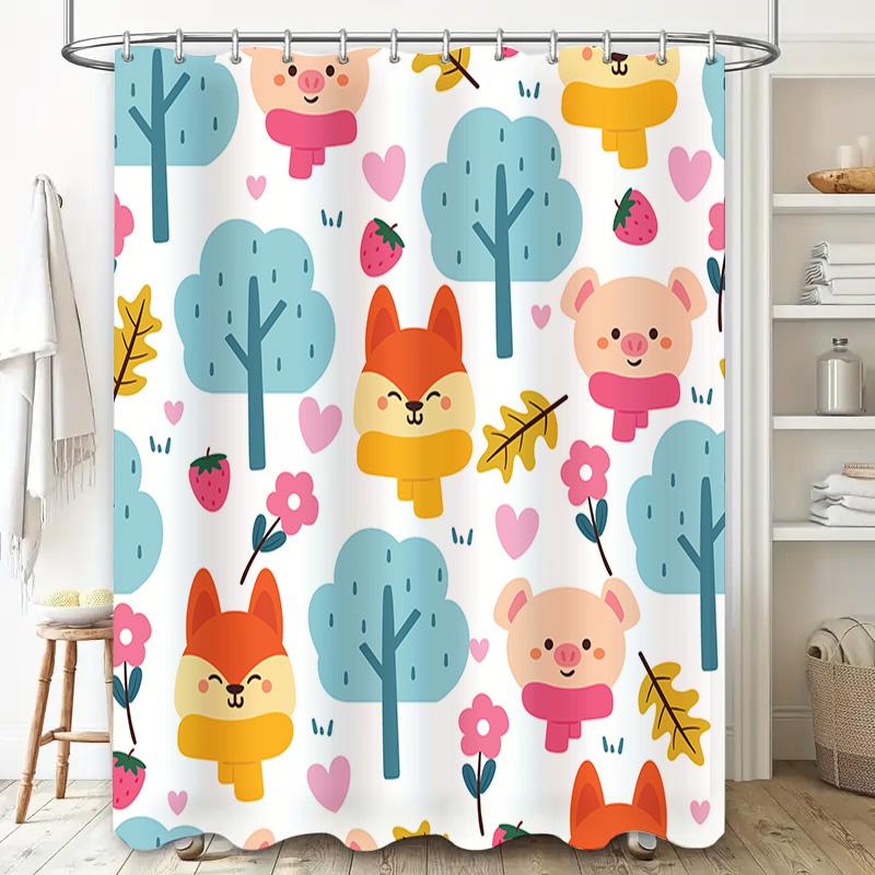120x180cm Cartoon Animal Shower Curtain Waterproof Polyester Bathroom Decor for Kids Bathrooms Cute Animals Design (Blue)