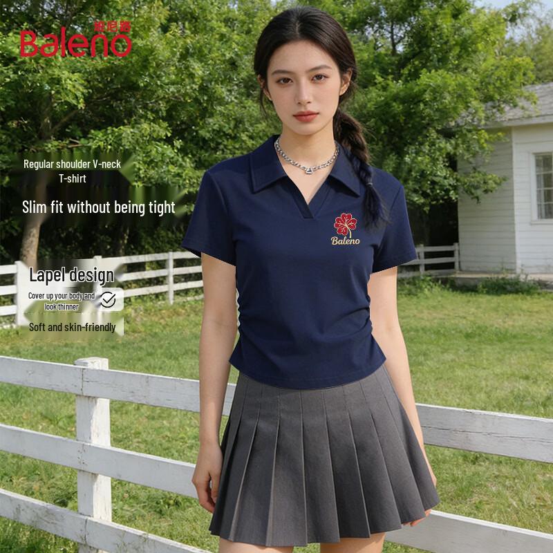 Baleno Women s Slim-Fit Printed Lapel Collar Short Sleeve Top 2XL