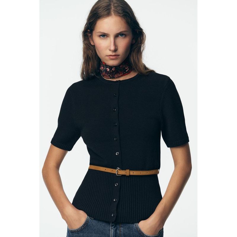 Zbzr Autumn New Women clothes Western Style Fashion Temperament Short sleeve Belt Knitted Outerwear 2756112 401