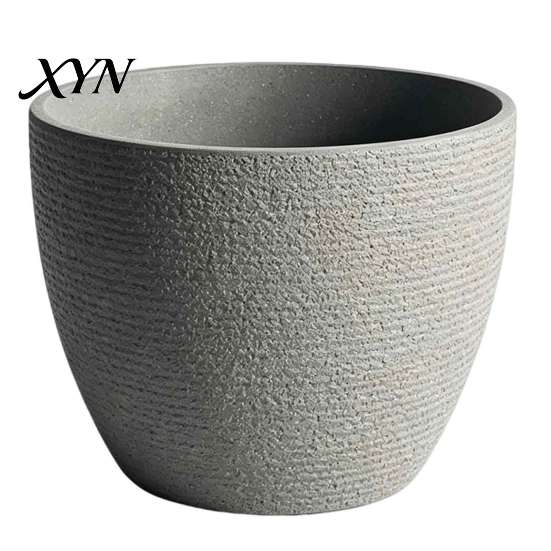 Simple Decorative Garden Ornament Large Tall Resin Planter, Thickened Faux Stone Plant Pot with Embossed Small Succulent Texture, Modern Flower