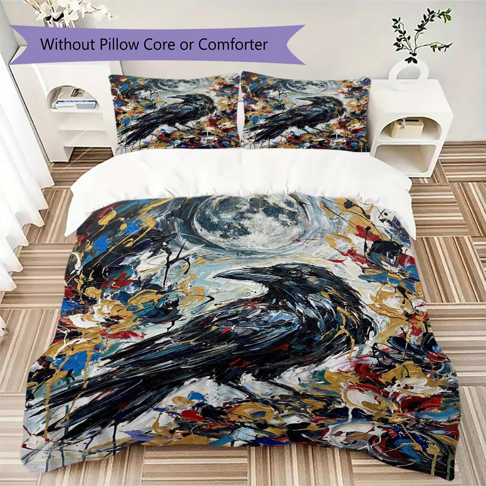 Krähen-Dekorationsmuster Bettwäsche-Steppdecken-Set Steppdeckenbezug Kissenbezug Heimdekoration Geburtstagsgeschenk (1 Bettbezug + 2 Kissenbezüge (ohne Füllung))54