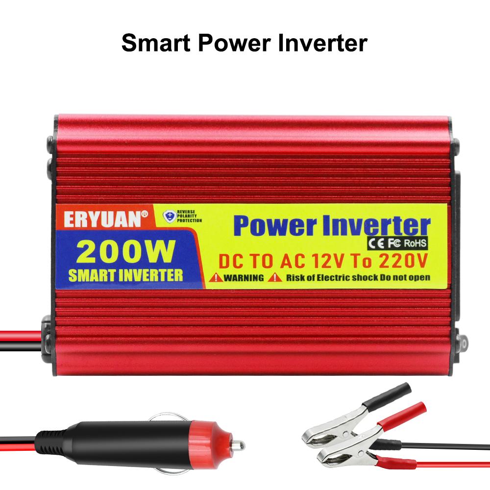 Car power inverter DC/AC converter universal AC socket with USB charger port 200W cigarette lighter plug/clip adapter DC 12V to AC 220V