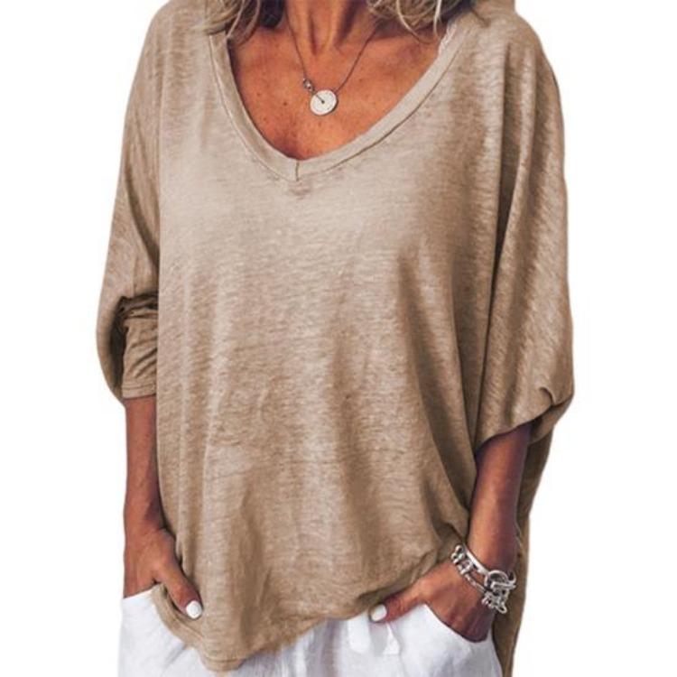 

Breathable Lightweight Women Tshirt V Neck Batwing Sleeve Pullover Top Loose Fit Solid Color Thin Tee 3XL хакі