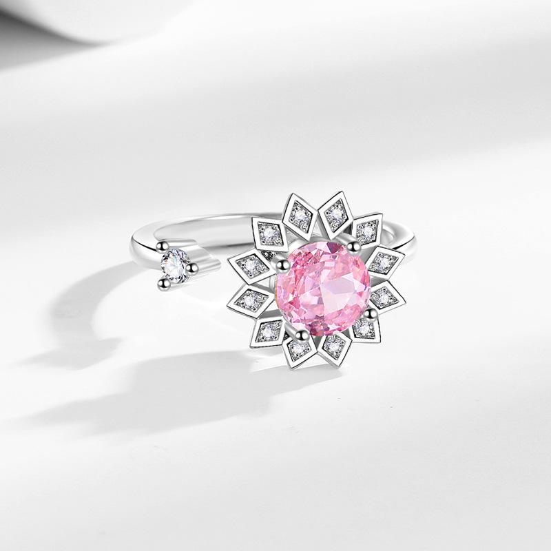 Unzip The Rotating Ring Female Rotating Sunflower Diamond Opening Adjustable Ring Ring