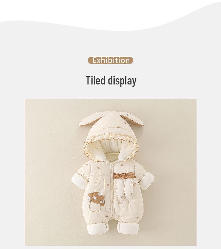 Thickened Fleece-Lined Winter Jumpsuit for Newborn Baby Girls - Cute Hooded Outfit for Outings