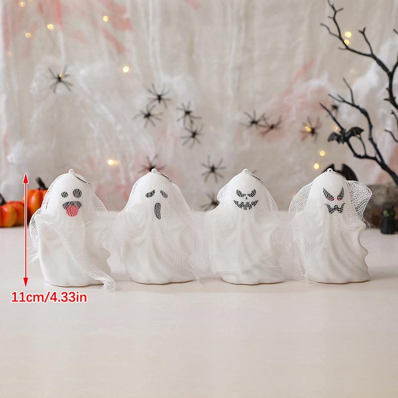 Ghost Halloween Decor - White Ghost With Spider Web Led Night Light Spooky Figurine Statue Festival Lamp T Hanging Decorations