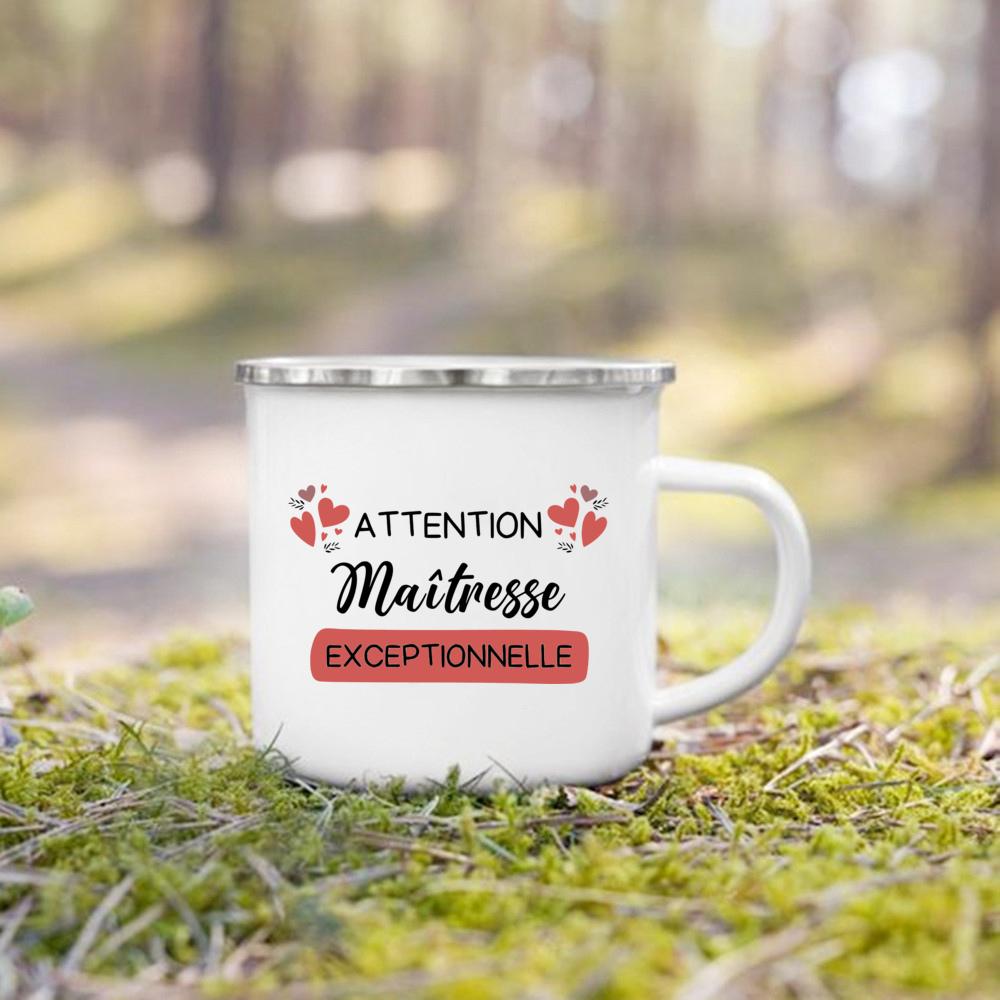 French Print Mug Coffee Cup Drinks Milk Tea Mugs Camping Enamel Cup Handle Drinkware Graduation Thanks Gift for Maitress Maitre