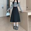 Plus Size Women's Korean Style Woolen Flare Skirt - High Waist A-line for Autumn/Winter