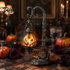 Espeluznante Adorno de Mesa de Resina Calavera Calabaza Gótica Soporte Linterna con Luz Cálida, Lámpara Decorativa de Escritorio Retro Decoración del Hogar, Luz de Atmósfera Curativa