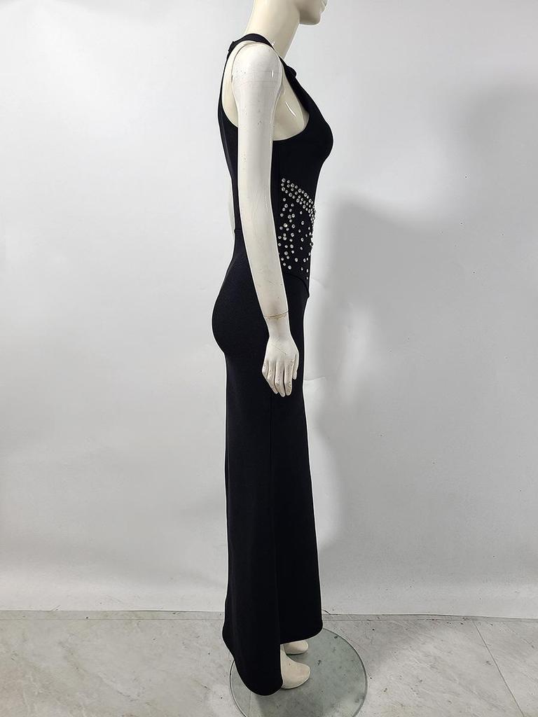 Rhinestone Evening Fishtail Dress with Waist-Cinching Bandage Design