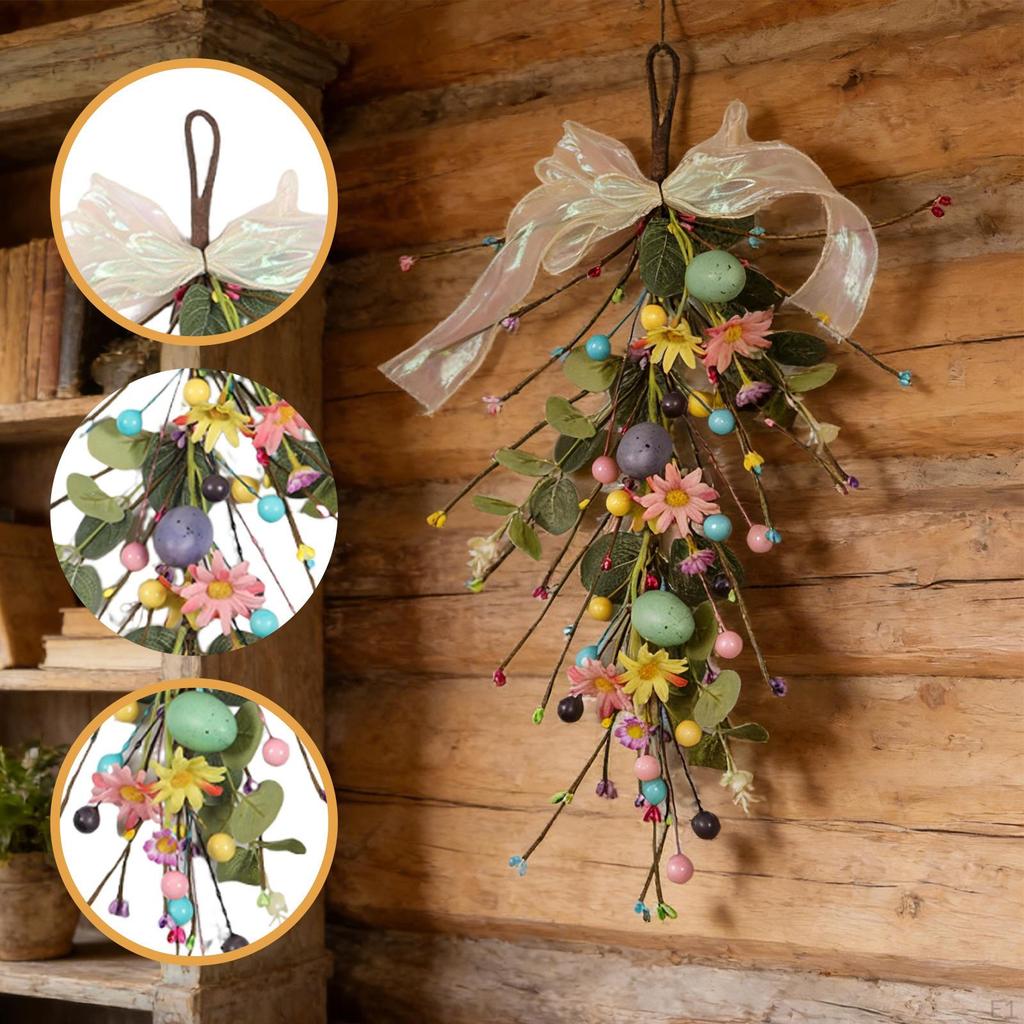 Künstliche Ostergirlande, Türschmuck mit Ei und Blume, Tropfenförmiger Kranz