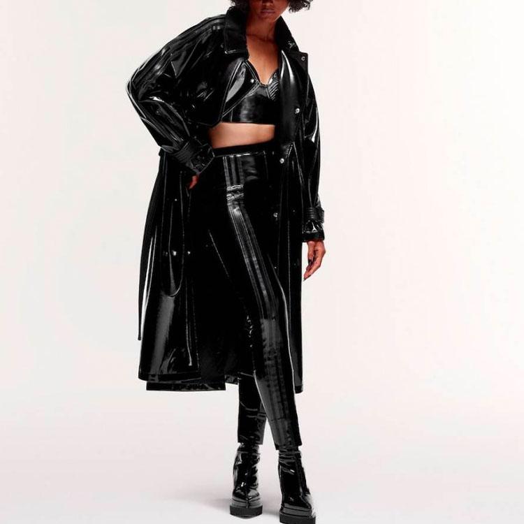 Adidas Originals X Ivy Park Collaboration FW23 Solid Color Shiny Tight Knit Sports Pants Women Bottoms Black IW1677