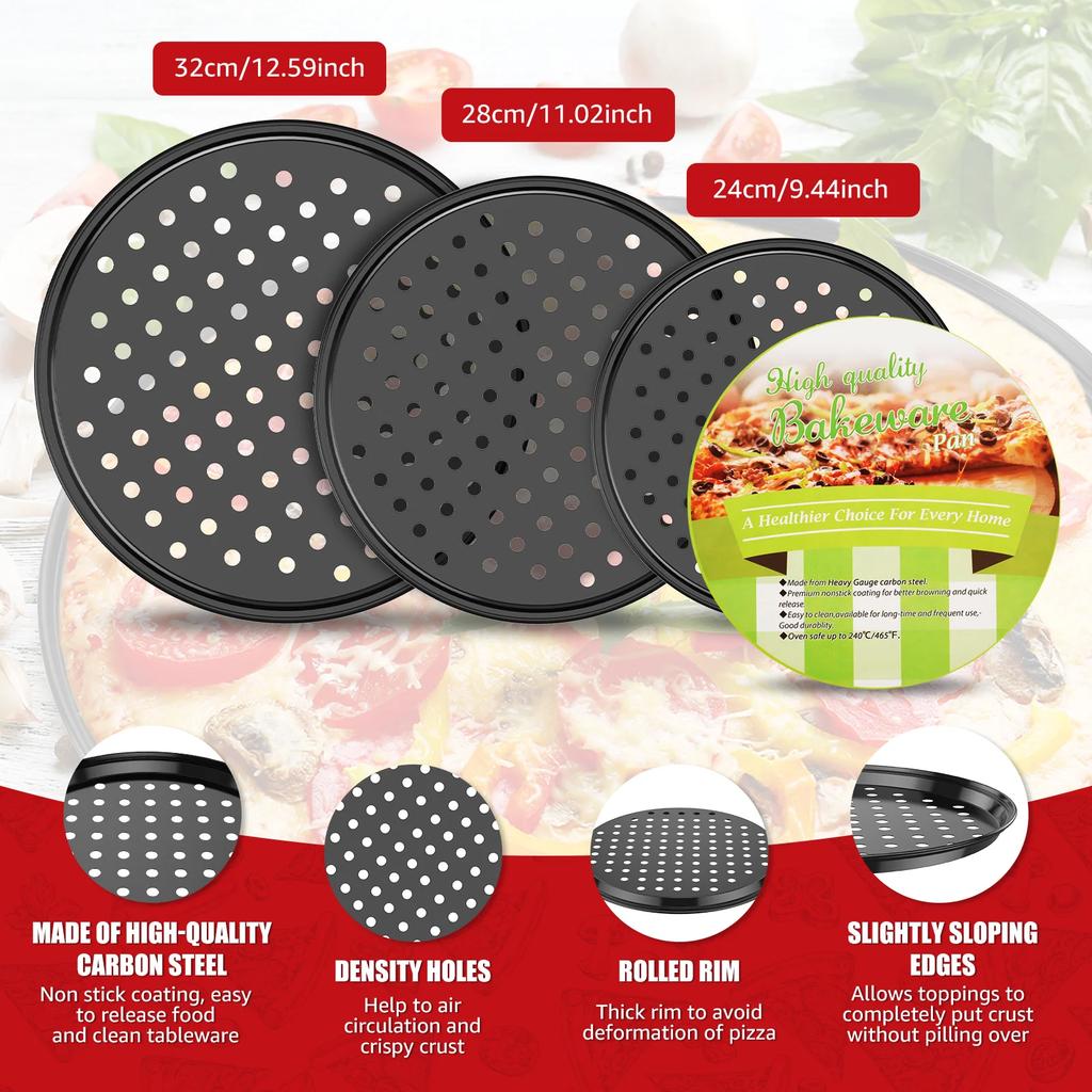 3/4Pcs Pizza Pan Bakeware Baking Tool Carbon Steel Non-stick Pizza Trays with Perforated Holes Kitchen Round Pizza Baking Sheet