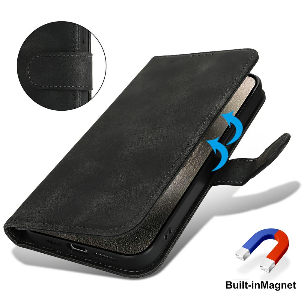 Für iPhone 15 Pro Max Brieftasche Hülle Doppelt gefalteter Rand Hautgefühl PU Leder Klapphandyhülle