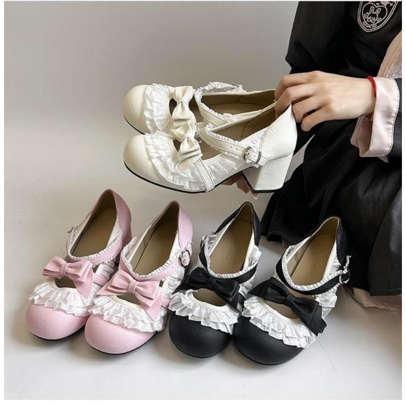 Sweet Design Girl Thick Heel Women JK Mary Jane Shoes Butterfly-knot Chunky Lolita Shoes Spring Women Elegant Party Dress Pumps