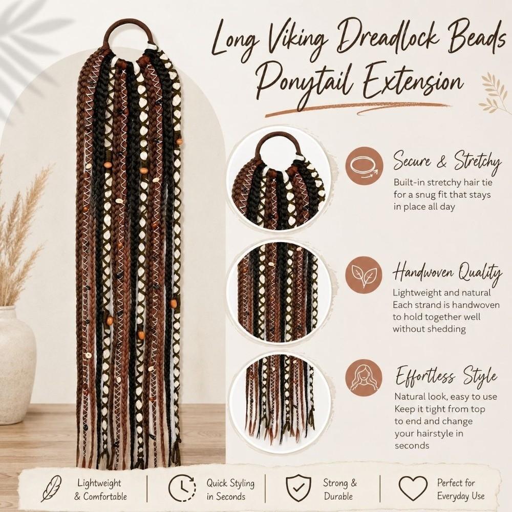 Beaded Accents Braided Ponytail Extension Hand Woven Boho Braid Dreadlock Hairpiece Daily Styling