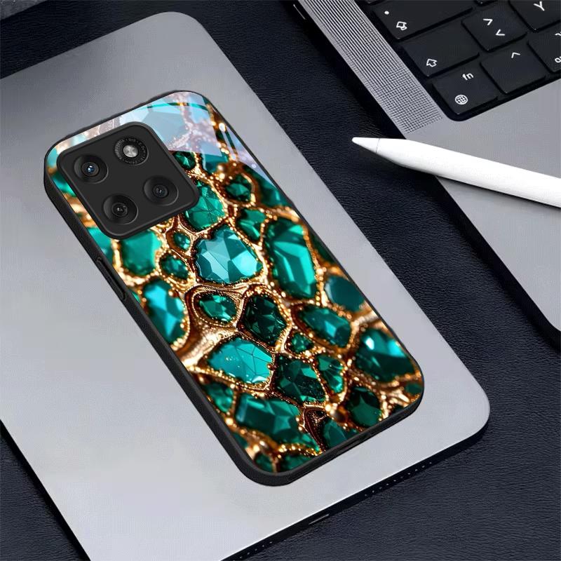 Luxus Grünes Edelstein Gold Schwarz Glas Handyhülle Für Motorola Moto Edge 60 70 20 Lite 30 Pro 40 50 Ultra G45 G54 G55 G75 84 Cover