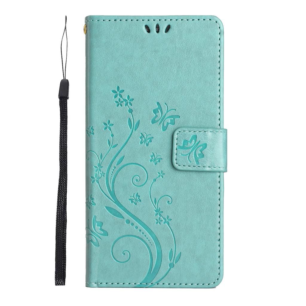 For iPhone 17 Pro Max Leather Wallet Case Butterfly Flower Imprinted Phone Cover with Strap