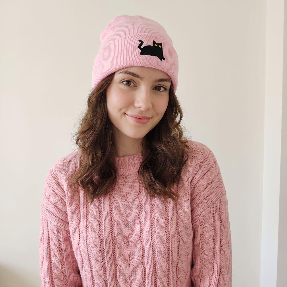 Cute Knit Beanies Embroidery Knit Cap Casual Embroidered Cat Knitted Hat Winter