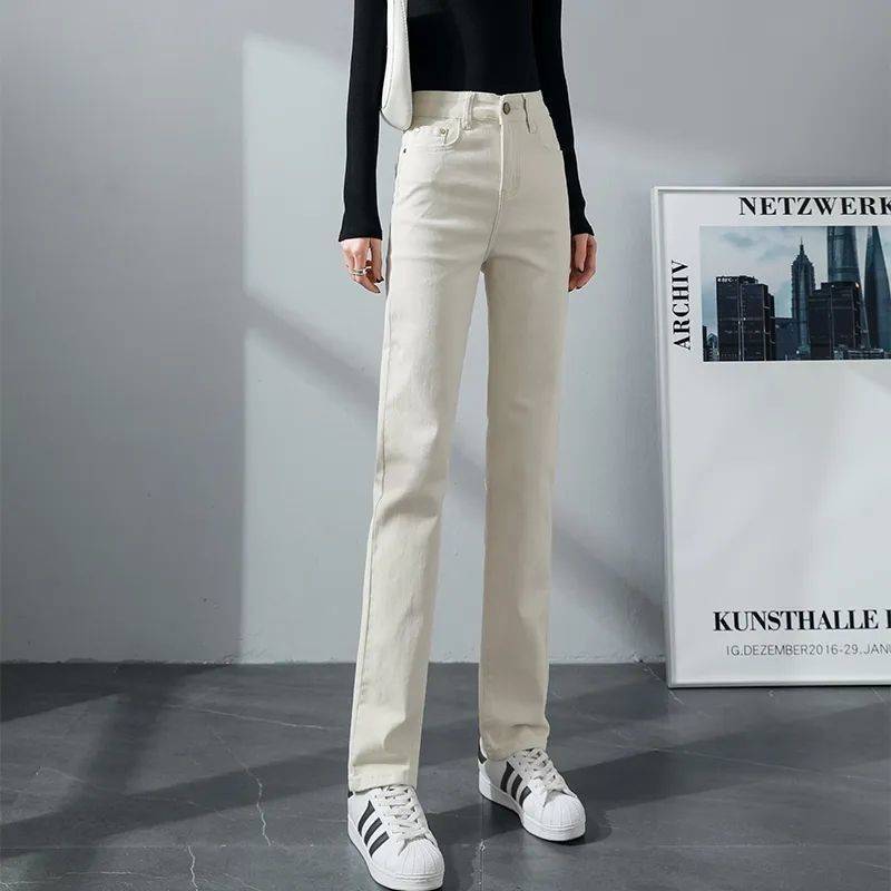 

Еластичні джинси для жінок на весну, вільного крою та з прямими штанинами, що облягають, довгі штани 30