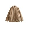 Warm Plush Fleece Bomber Jacket for Women Winter Autumn Stand Collar Coat Long Sleeve with Pockets New Outerwear