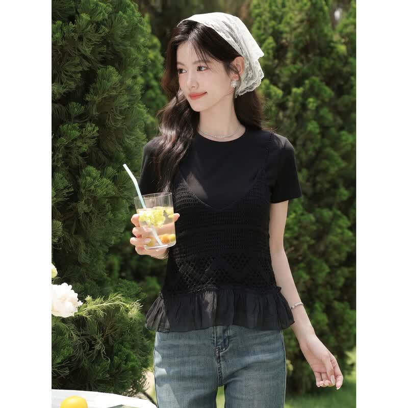 Lu Xiangnan Designed Black Slim-Fit Short-Sleeve T-Shirt L