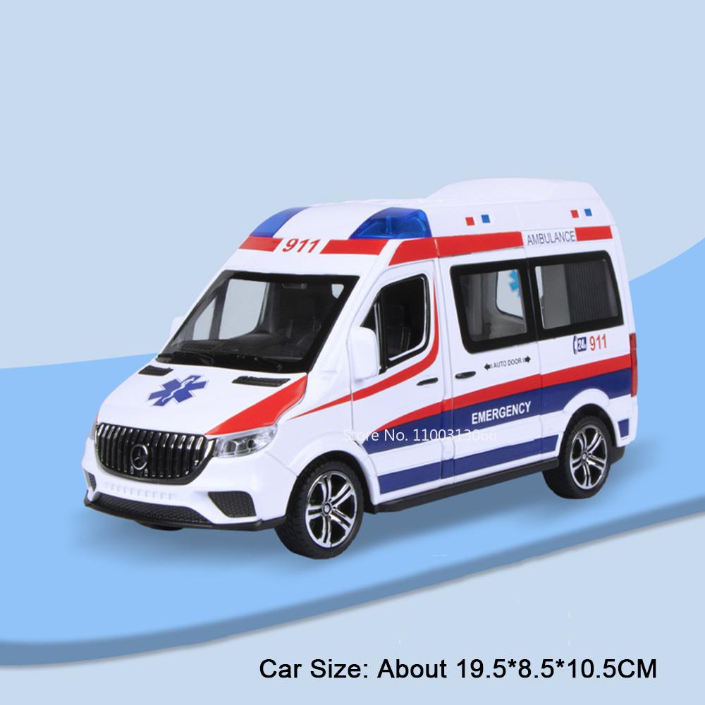 1:24 Alloy Ambulance Cars Toy Diecast Model Doors Opened Police Car Miniature with Light Music Vehicle Child Festival Gifts