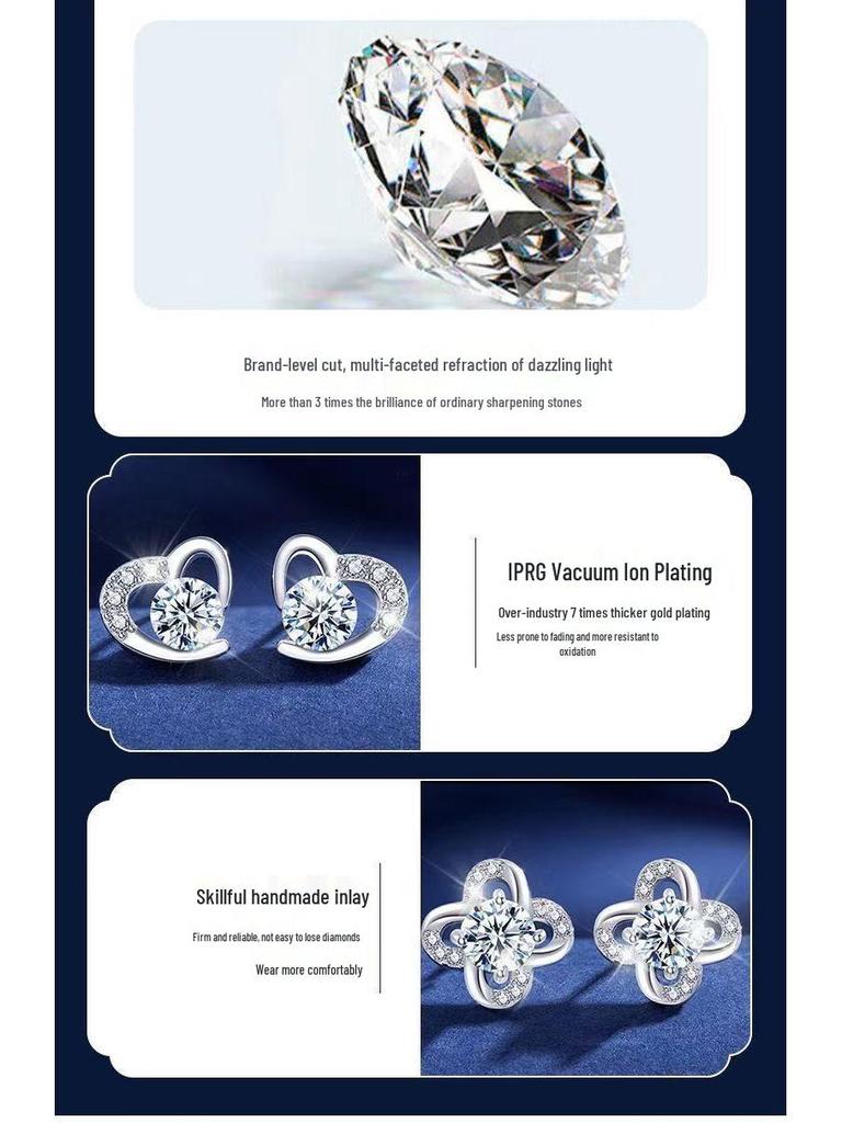 2025 Women's Sterling Silver Stud Earrings Set - Luxurious Gift Box for Wife or Girlfriend